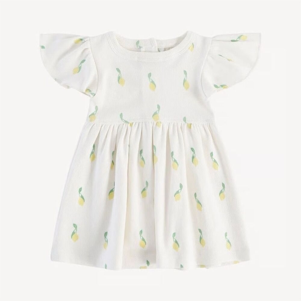 NWT Kate Quinn Lemon Print Flutter Sleeve Cotton Dress Size 3